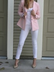 Cute-Girly-Outfits-With-White-T-Shirt-Plus-White-Jeans-And-Pink-Blazzer-Plus-Heels